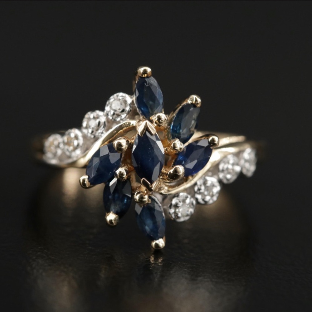 14K Gold Sapphire & Diamond Ring